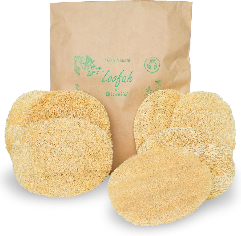 Natural Loofah Exfoliating Body Scrubber (8 Pack) - Organic Loofah for Body - Biodegradable Shower Luffa - Natural Bath Sponges Loufa - Estropajos para el Cuerpo