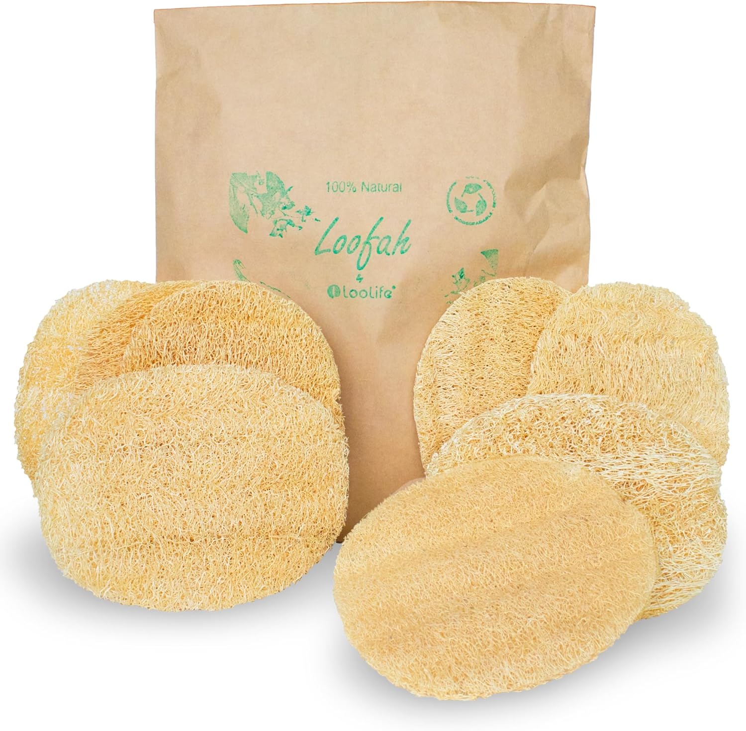 Natural Loofah Exfoliating Body Scrubber (8 Pack) - Organic Loofah for Body - Biodegradable Shower Luffa - Natural Bath Sponges Loufa - Estropajos para el Cuerpo