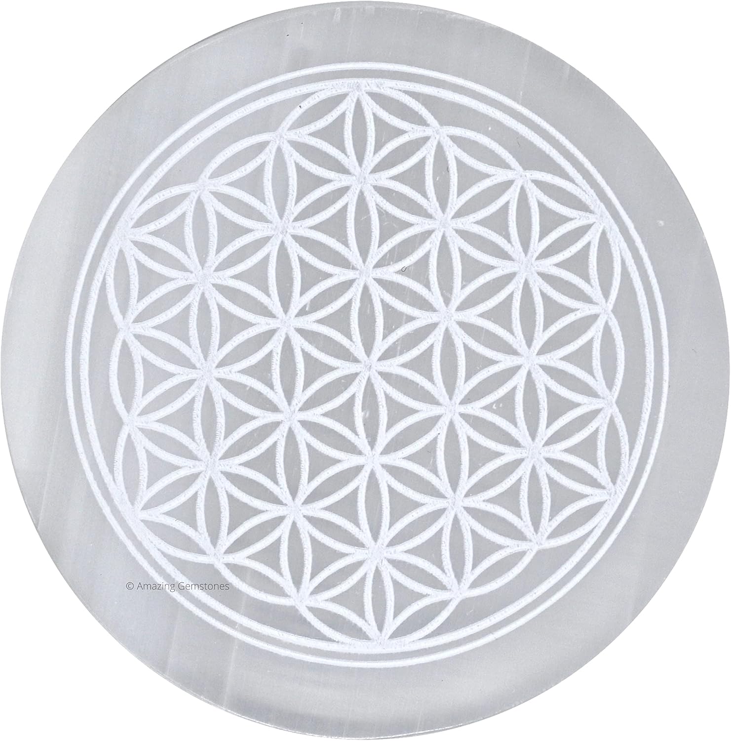 Amazing Gemstone Selenite Crystal Charging Plate For Crystals And Healing Stones, 3" Selenite Crystal Plate Engraved Flower of Life Coaster For Home, Office Table Decor (Selenite Round Disc)