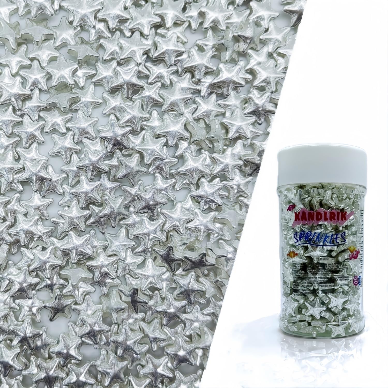 10mm Sliver Stars Sprinkles Edible Stars Cake Decorating Stars Cake Decorations Cupcake Toppers Cookie Decorating Perfect for Cakes,Cupcakes,Desserts Toppings 3OZ
