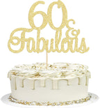 Gyufise Gold Glittery 60 & Fabulous Birthday Cake Topper for 60th Birthday Party Decorations 60 Anniversary Cake Decorations Supplies 1 Pack