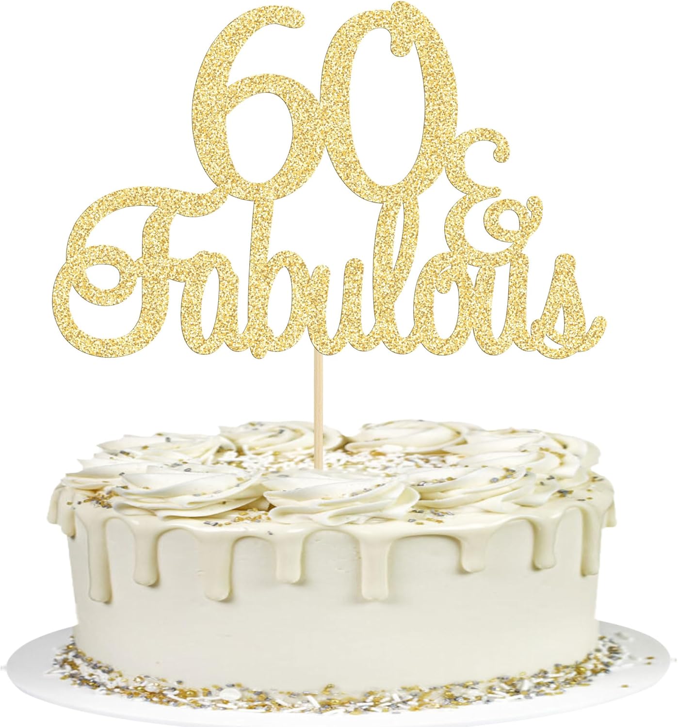Gyufise Gold Glittery 60 & Fabulous Birthday Cake Topper for 60th Birthday Party Decorations 60 Anniversary Cake Decorations Supplies 1 Pack