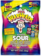 WARHEADS - Extreme Sour Hard Candy - Assorted Flavors - Sour Apple, Black Cherry, Blue Raspberry, Lemon & Watermelon Flavors - 2 oz. Bag