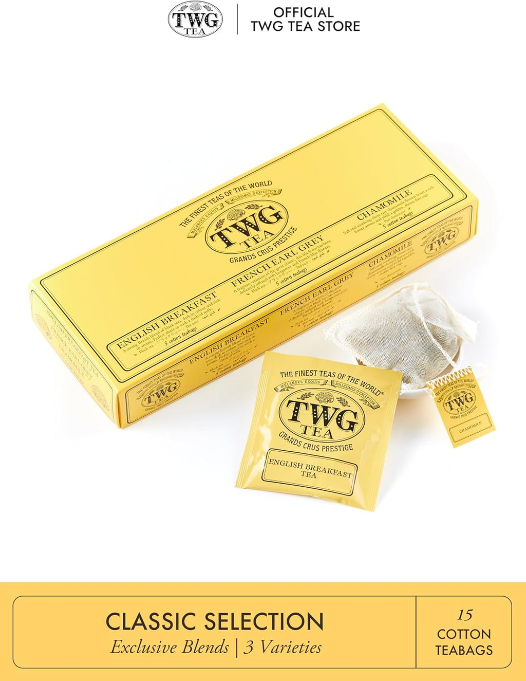 TWG Tea | Moon & Sky Selection | 3 Varieties | Exclusive Tea Blends | 15 Hand Sewn Cotton Teabags | Gift Set