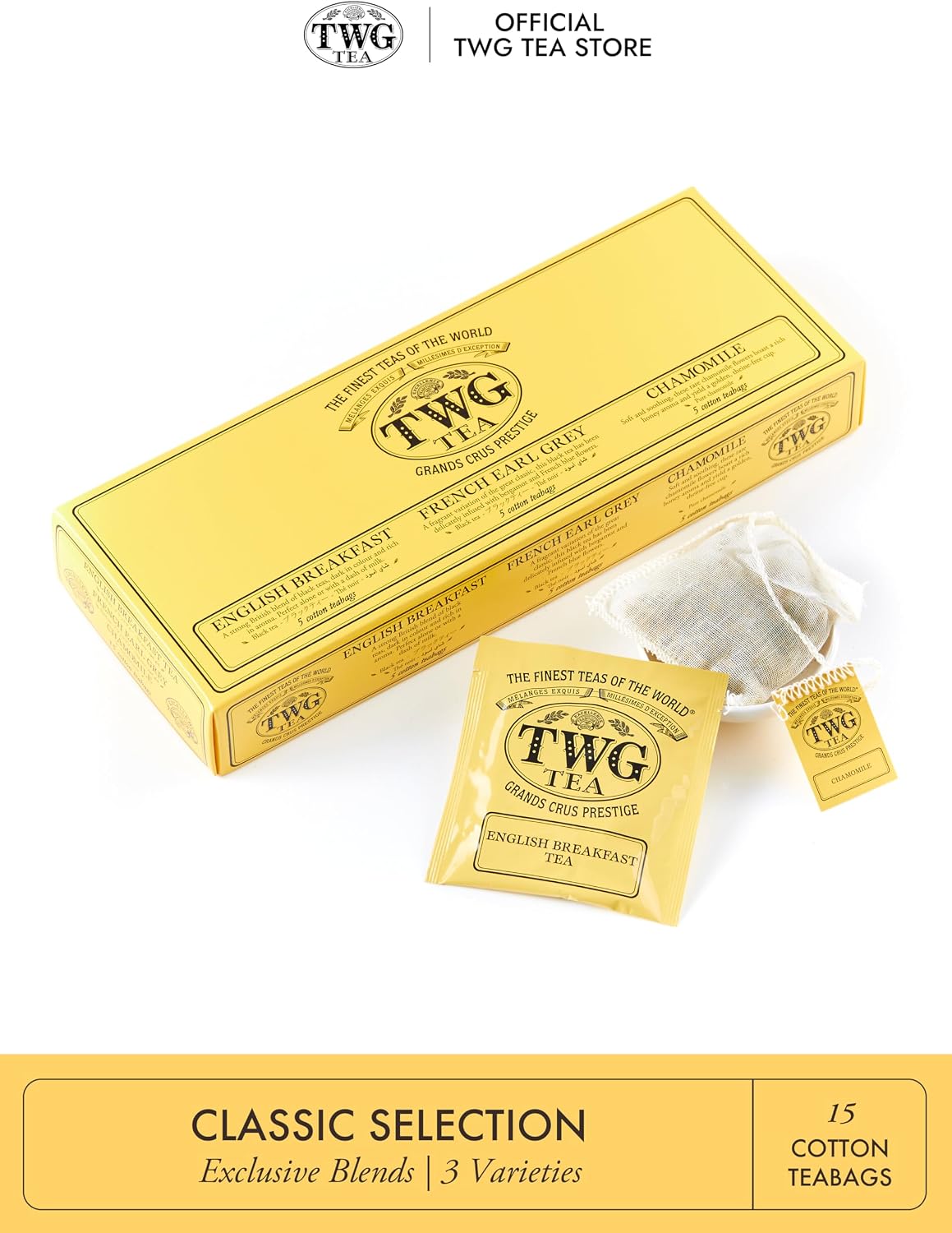 TWG Tea | Moon & Sky Selection | 3 Varieties | Exclusive Tea Blends | 15 Hand Sewn Cotton Teabags | Gift Set