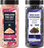 Soeos Himalayan Pink Salt 20oz + Whole Black Peppercorns 9.5oz Set, Coarse Grain, Salt for Grinder Refill, Salt and Pepper Grinder, Non-GMO Verified, Spice Seasoning Set for Cooking