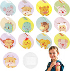 120Pcs Cute Kids Bandages 12 Styles Cartoon Animal Pattern Bandaids Variety Pack, 0.9In Round Vaccination Bandage Adhesive Plaster Dot, Kids Bandaids for Small Wounds, Pimples, Vaccination