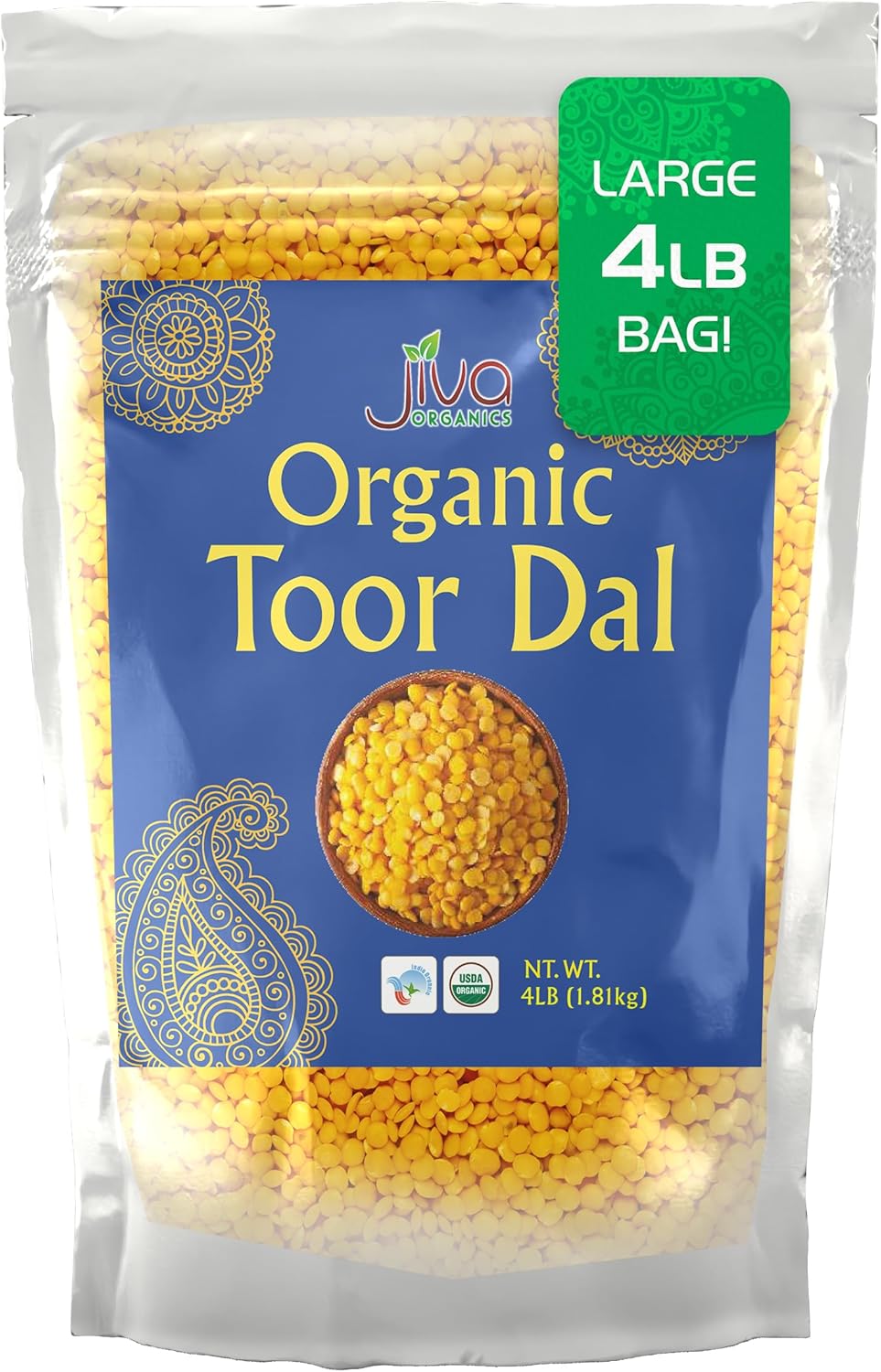 Jiva Organic Toor Dal Kori, Unoily, Madhi 4 Pound Bag - Indian Split Pigeon Peas - Non-GMO, Vegan