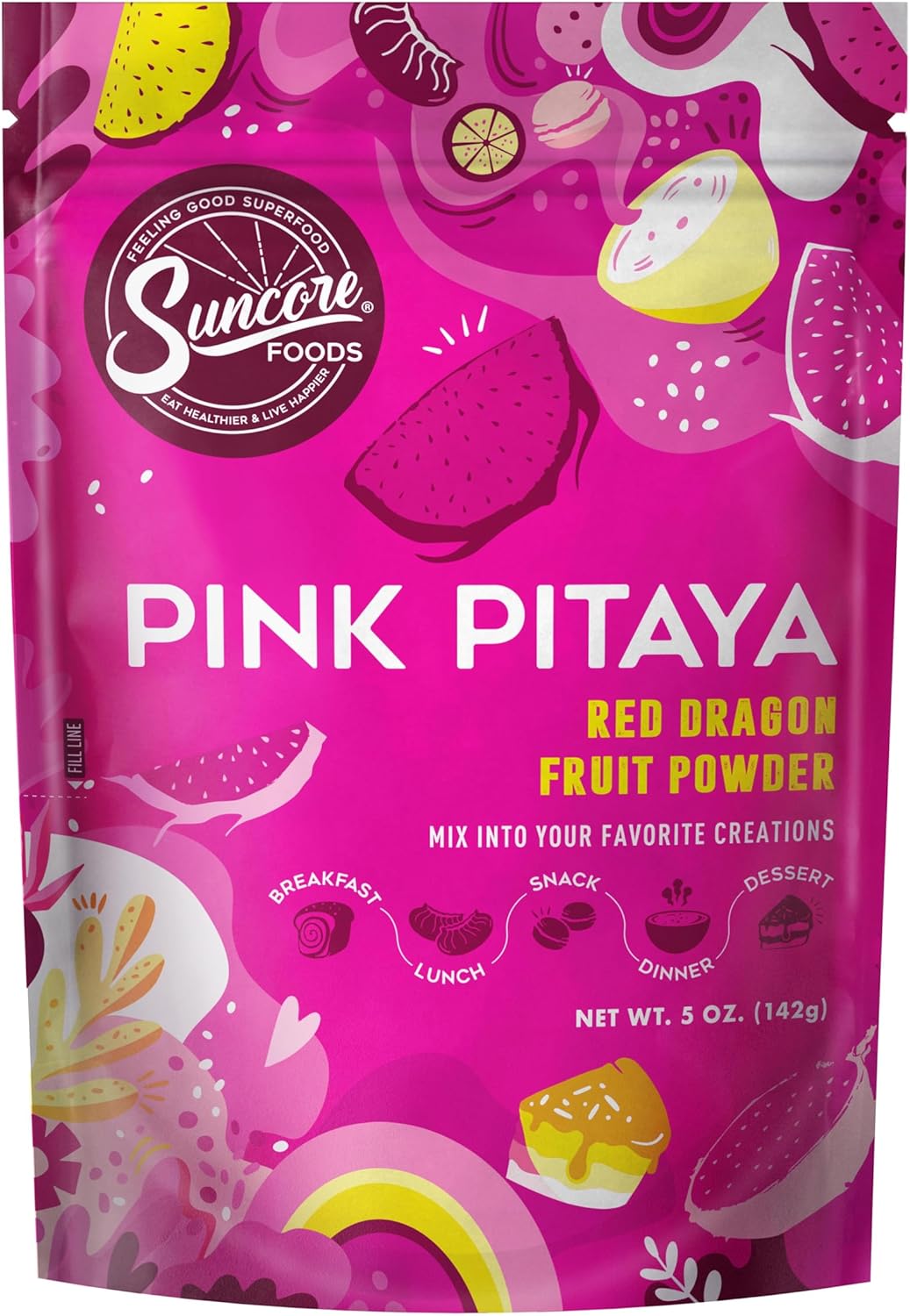 Suncore Foods Pink Pitaya Powder, Natural Pink Food Coloring Powder, Gluten-Free, Non-GMO, 5oz (1 Pack)