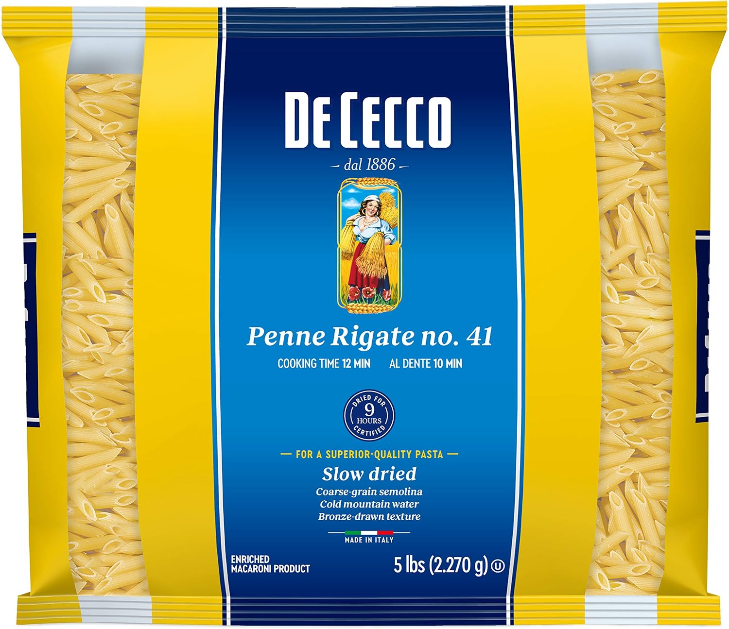 De Cecco Semolina Pasta, Penne Rigate No.41, 5 Pound (Pack of 4)