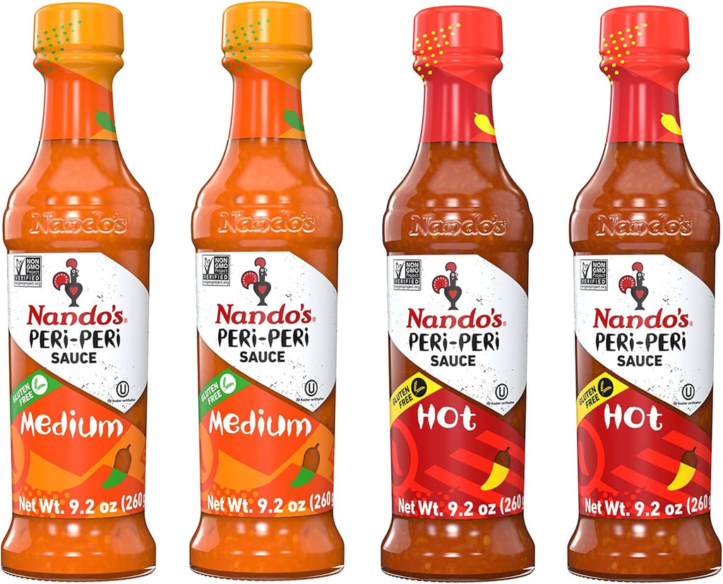 Nando's PERi-PERi Signature Hot Sauce Pack - Our Flavorful Medium Sauce and Hot Sauce Bundle - Piri Piri Sauce Set - 9.1oz Bottle (4 Pack)