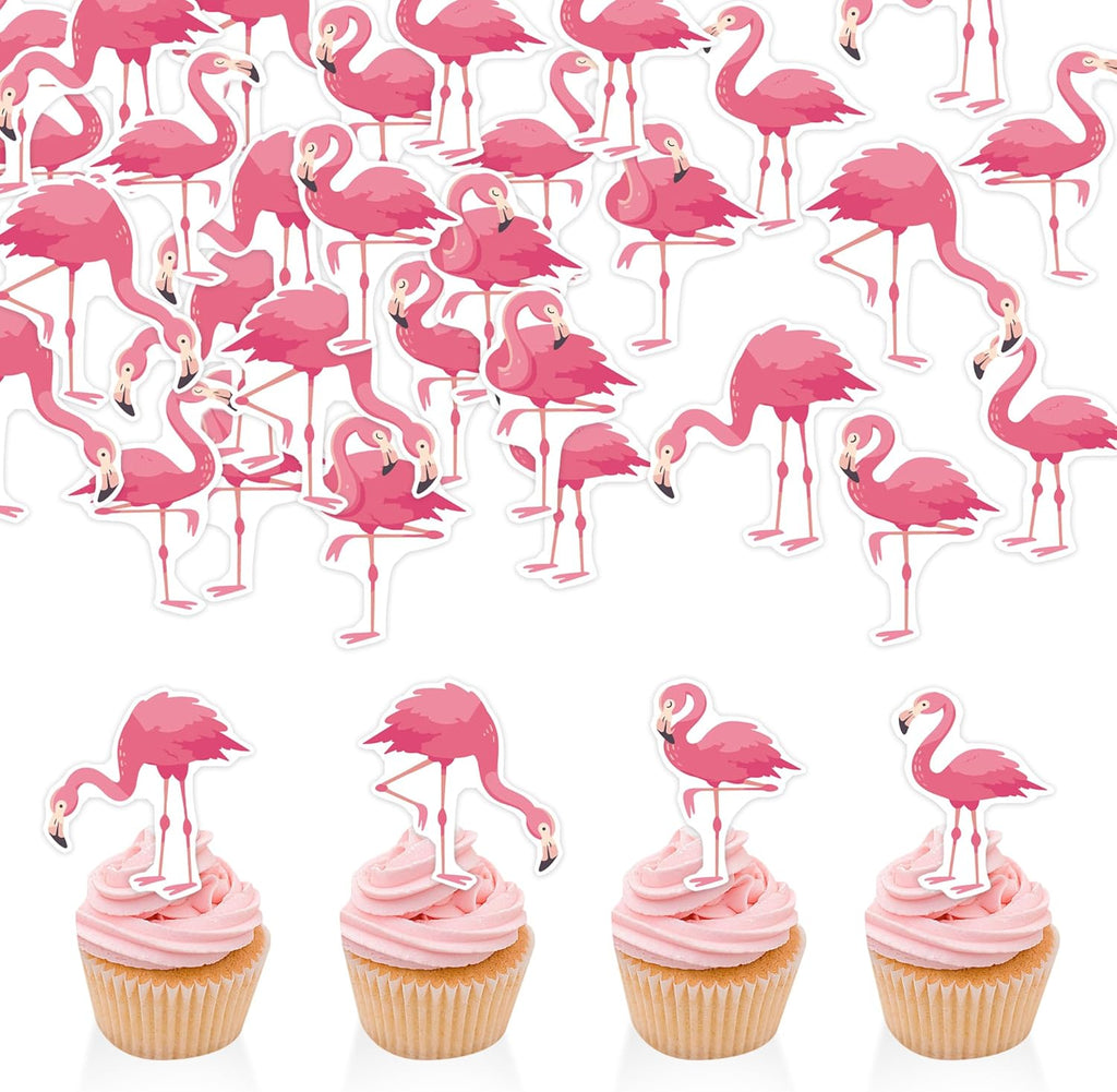 60 PCS Edible Flamingo Cupcake Toppers Wafer Paper Flamingo Cupcake Toppers Picks for Summer Party Birthday Party Baby Shower Party Decorations