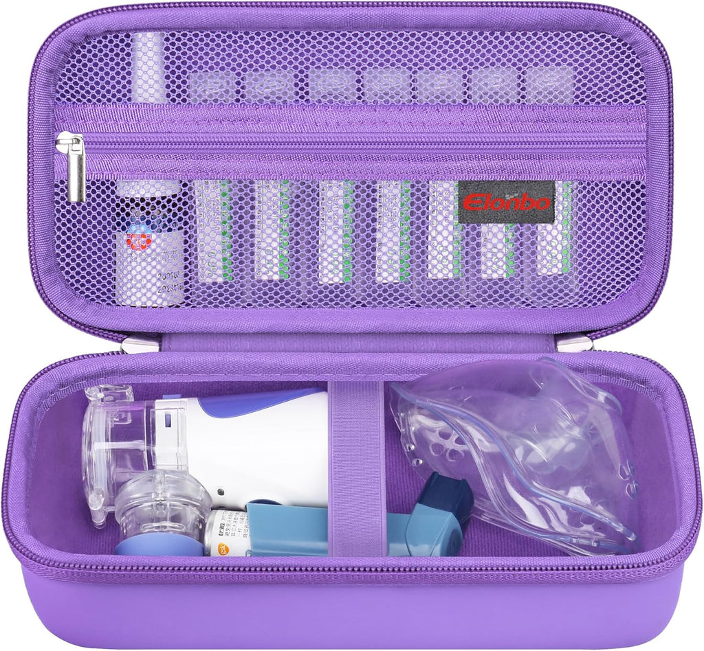 Elonbo Carrying Case for Portable Handheld Inhaler Nebulizer Machine for Adults and Kids, Asthma Inhaler Travel Case, Handheld Mesh Atomizer Machine Holder, Inhaler Spacer Bag, Purple