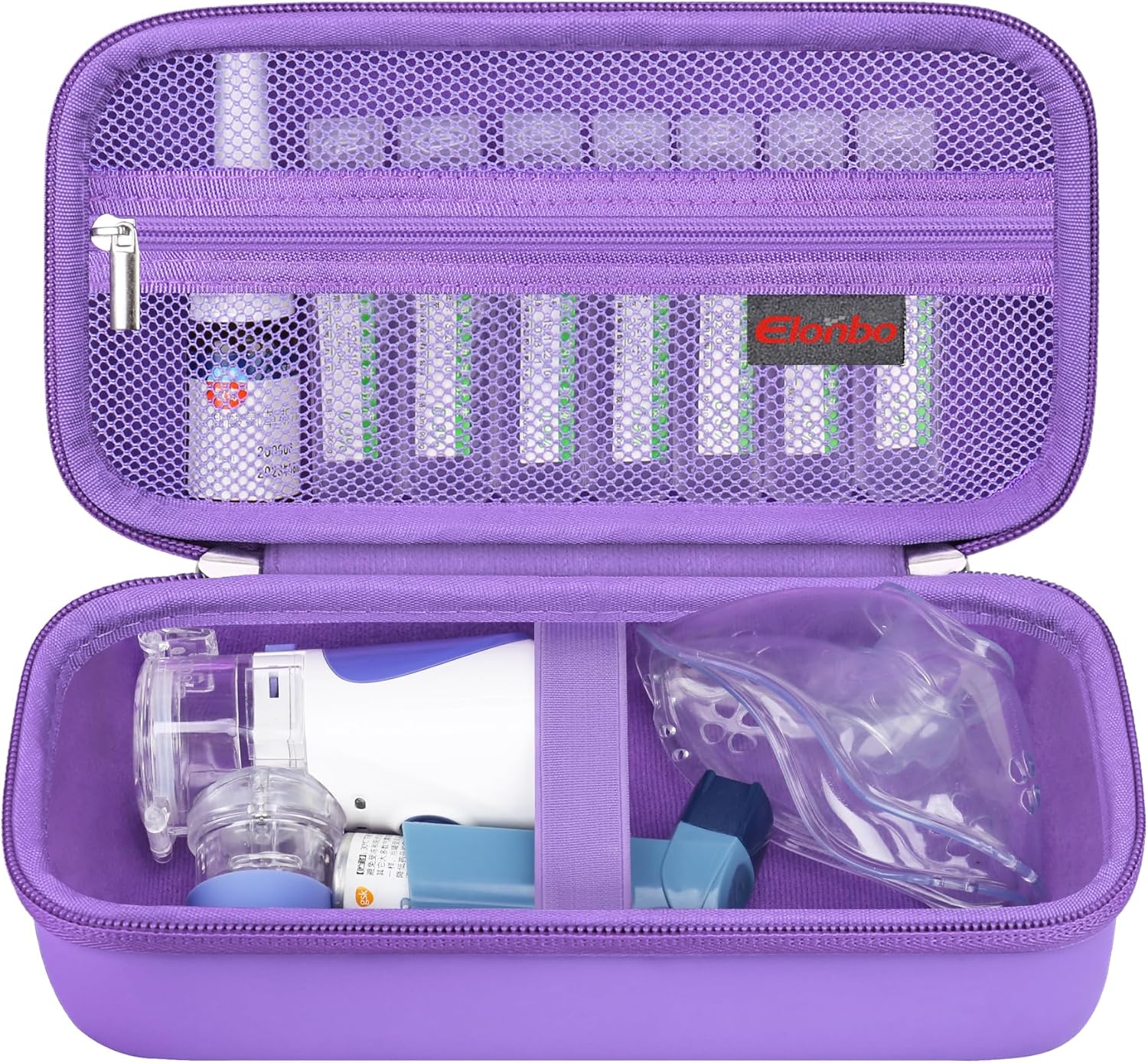 Elonbo Carrying Case for Portable Handheld Inhaler Nebulizer Machine for Adults and Kids, Asthma Inhaler Travel Case, Handheld Mesh Atomizer Machine Holder, Inhaler Spacer Bag, Purple