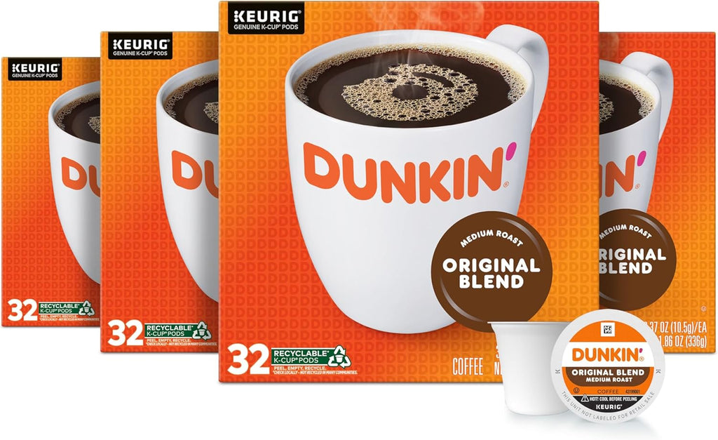 Dunkin’ Original Blend Medium Roast Coffee, Keurig K-Cup Pods, 32 Count Boxes (Pack of 4)