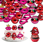 42Pcs Edible Edible Valentine’s Day Cupcake Toppers Red Lip Cupcake Toppers for Wedding Bachelorette Party Valentine's Theme Party Cake Decoration Supplies