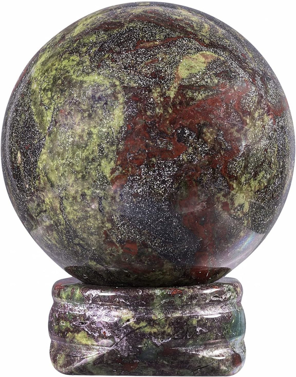 mookaitedecor Natural Dragon Blood Jasper Crystal Ball (40mm) with Stand, Polished Stone Sphere Sculpture Figurine for Fengshui Display Divination Home Decoration