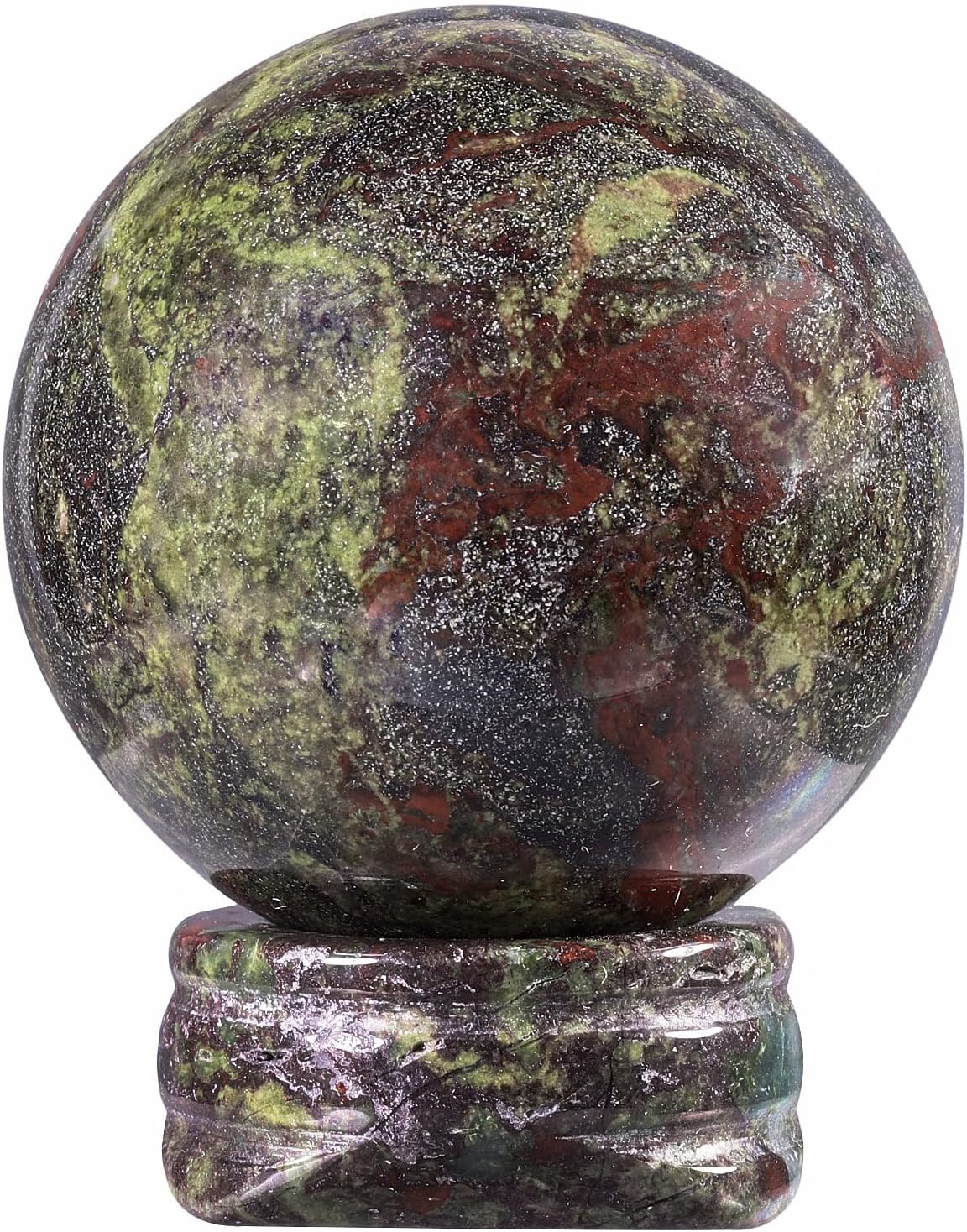 mookaitedecor Natural Dragon Blood Jasper Crystal Ball (40mm) with Stand, Polished Stone Sphere Sculpture Figurine for Fengshui Display Divination Home Decoration