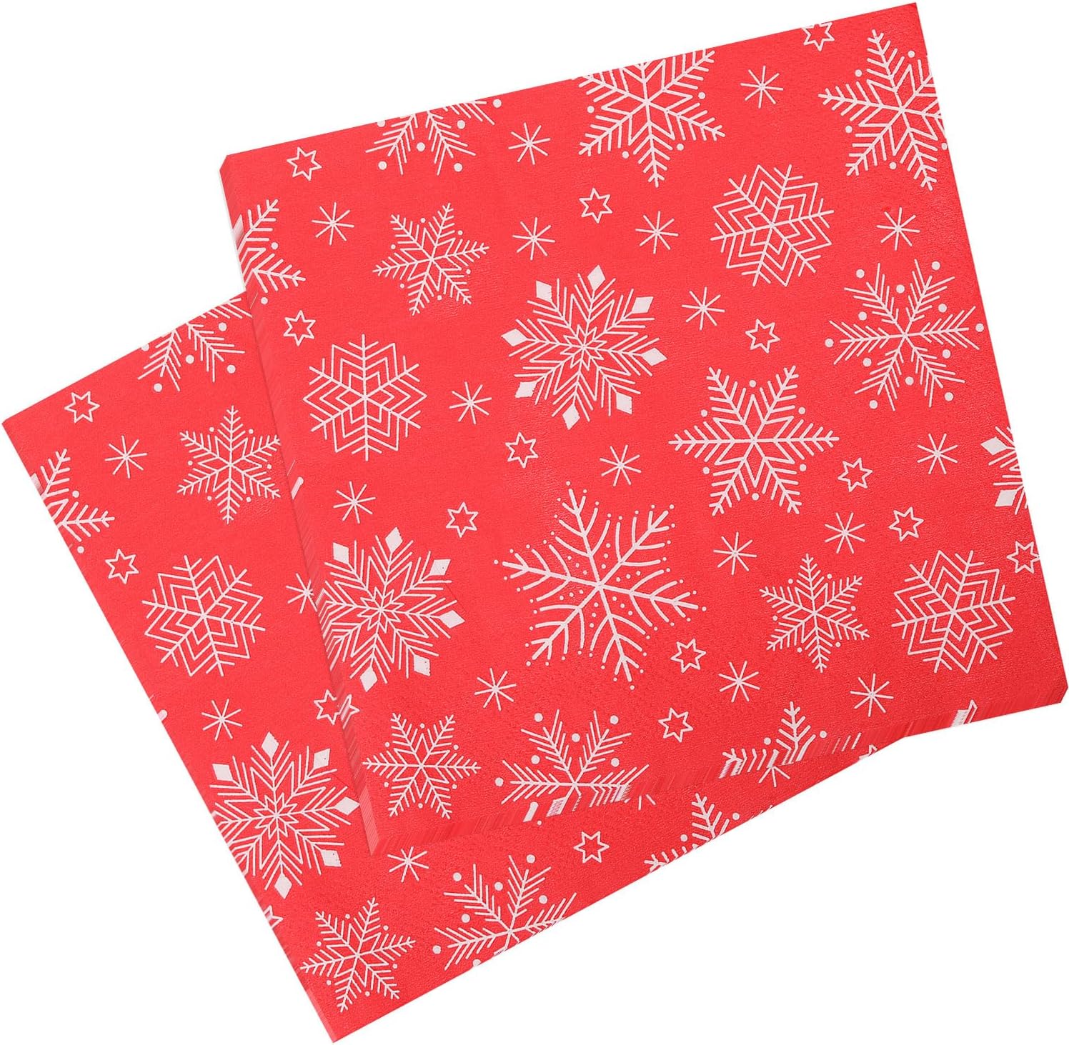 Christmas Party Disposable Paper Napkins 2 Ply Napkins Holiday 33cm x 33cm Cocktail Napkins Serviette for New Year Winter Dinner Party Supplies Decoration, Printed Snowflakes - Red, 60pcs
