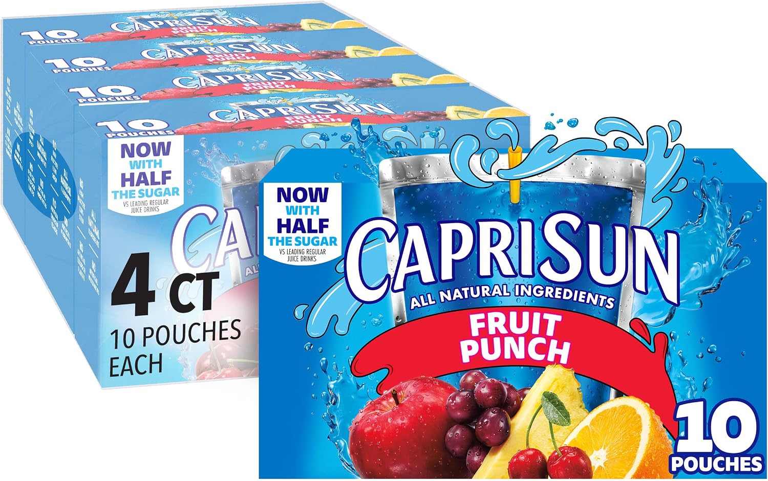 Capri Sun Fruit Punch Naturally Flavored Juice Drink Blend, 40 ct Pack, 4 Boxes of 10 Pouches