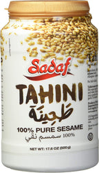 Sadaf Sesame Tahini Paste - 100% Pure Sesame Paste from ground sesame seeds - Tahini paste for Hummus, Baba Ghanoush and Dressings - Sesame Butter - 17. 6 Bottle