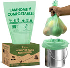 Small Compost Bags 1.6 Gal - 50 Compostable Kitchen Trash Bags for Countertop Bin - Cornstarch Leakproof & Tear-Resistant - OK Compost Home & Seedling Certified 0.18 mm Kitchen Garbage Bags
