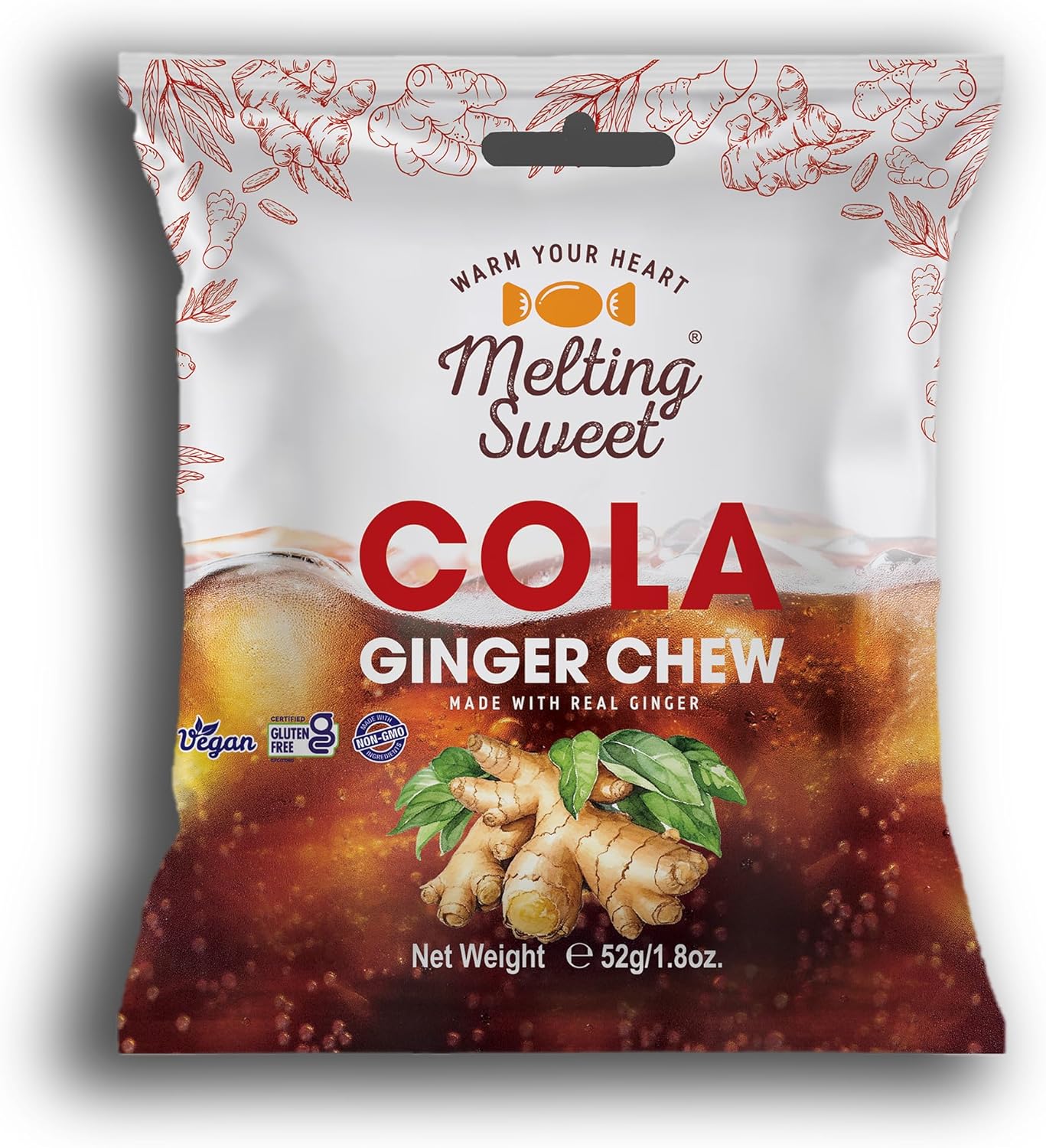 Melting Sweet Ginger Candy Chewy Ginger Chew (Cola, 1.8 Ounce, Pack of 1)