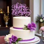 Kaoenla Glitter Happy Birthday Cake Topper,Handmade for Birthday & Anniversary Party Decor(purple)