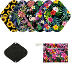 7pcs Pack Cloth Pads Including 1pc Mini Wet Bag +6pcs Bamboo Charcoal Cloth Reusable Menstrual Pads/Reusable Sanitary Pad/Mama Panty Liners (All Randomly Prints)