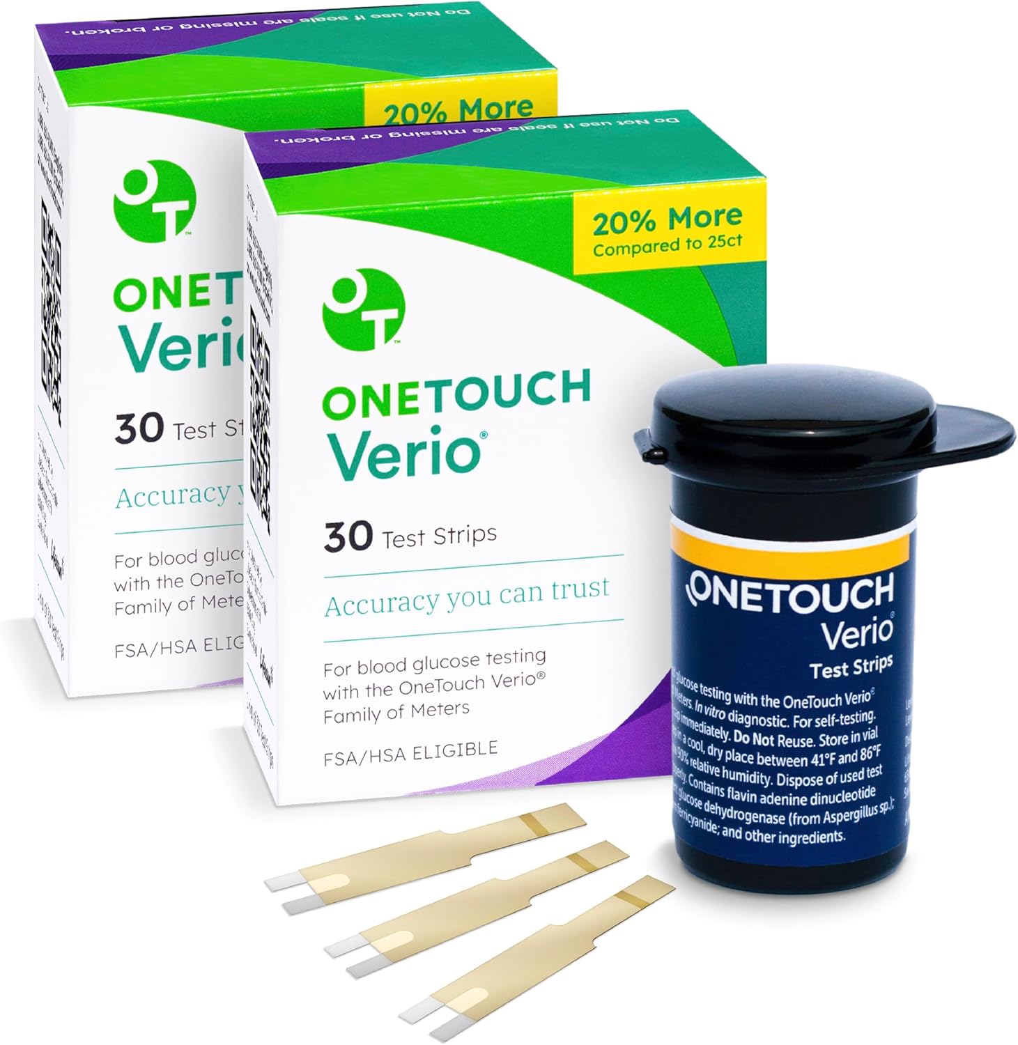 OneTouch Verio Test Strips - 60 Count - Diabetic Test Strips for Blood Glucose Meter & Daily Blood Sugar Levels - 30 Count/Pack (2 Pack)