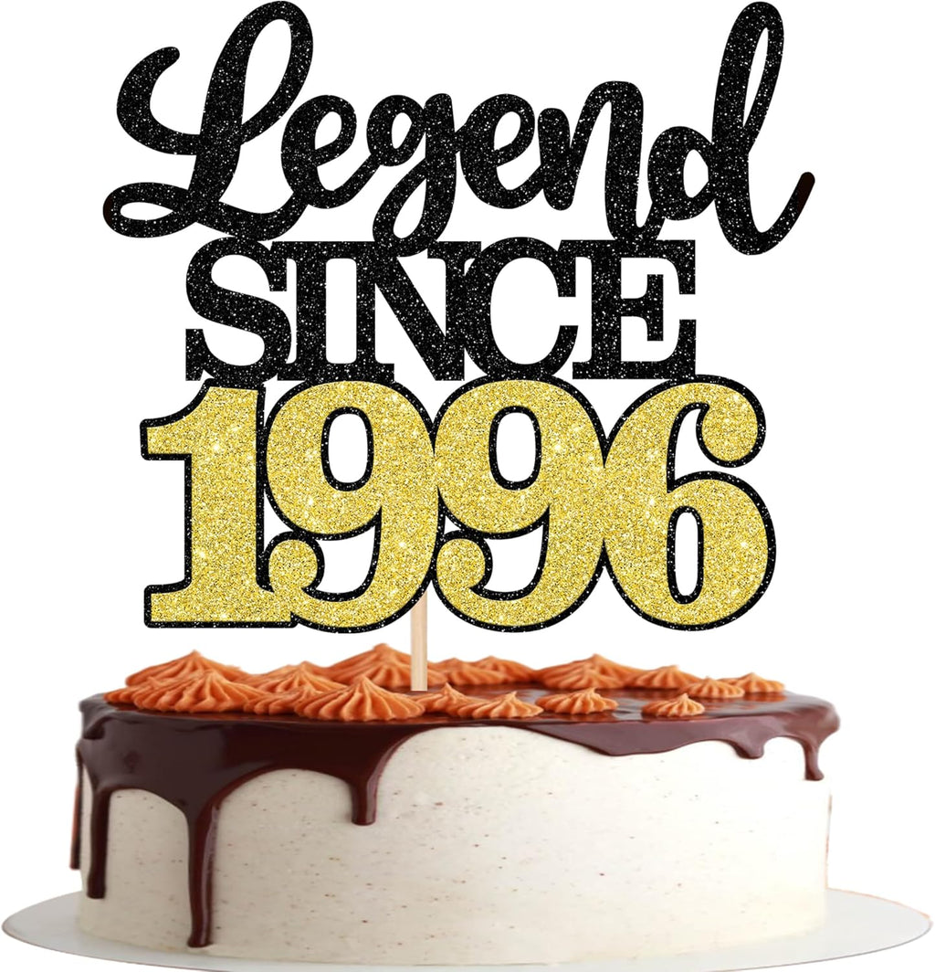1 PCS Legend Since 1996 Cake Topper Black Gold Glitter Thirty Happy 30th Birthday Cake Pick Cheers to 30 Years Cake Decoration for 30th Birthday Wedding Anniversary Party Decorations Supplies