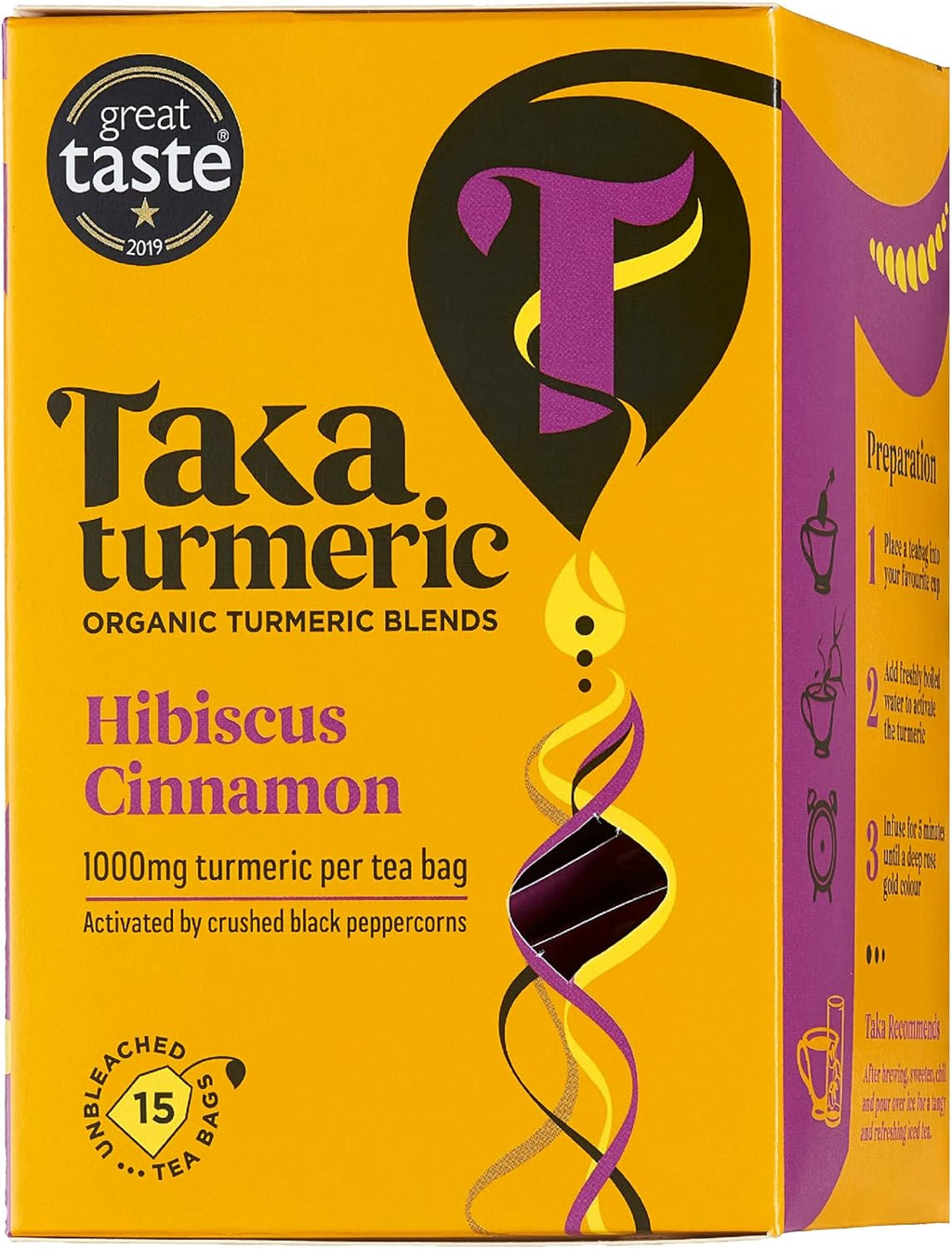 Taka Turmeric Tea, Organic Hibiscus Cinnamon (1 x Carton (15 tea bags))