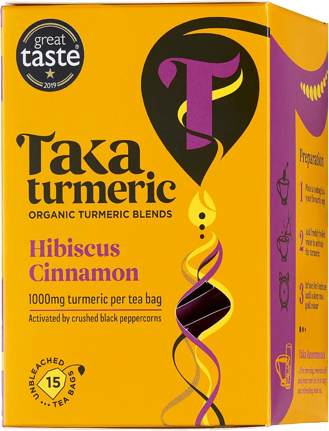 Taka Turmeric Tea, Organic Hibiscus Cinnamon (1 x Carton (15 tea bags))