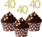 Sumerk 24PCS 40 Cupcake toppers Gold Glitter 40th Birthday Cupcake Picks Anniversary Party Decorations