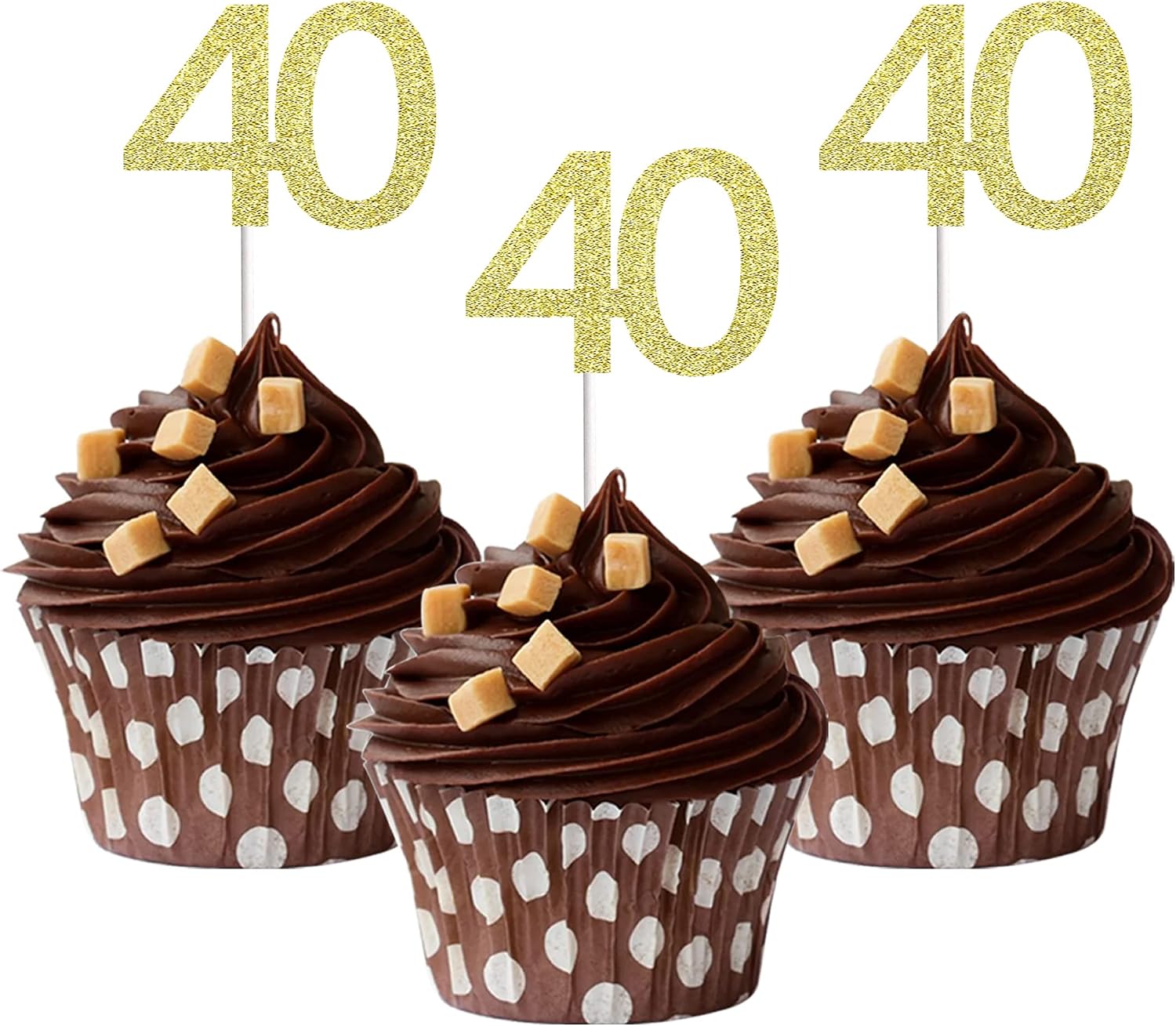 Sumerk 24PCS 40 Cupcake toppers Gold Glitter 40th Birthday Cupcake Picks Anniversary Party Decorations