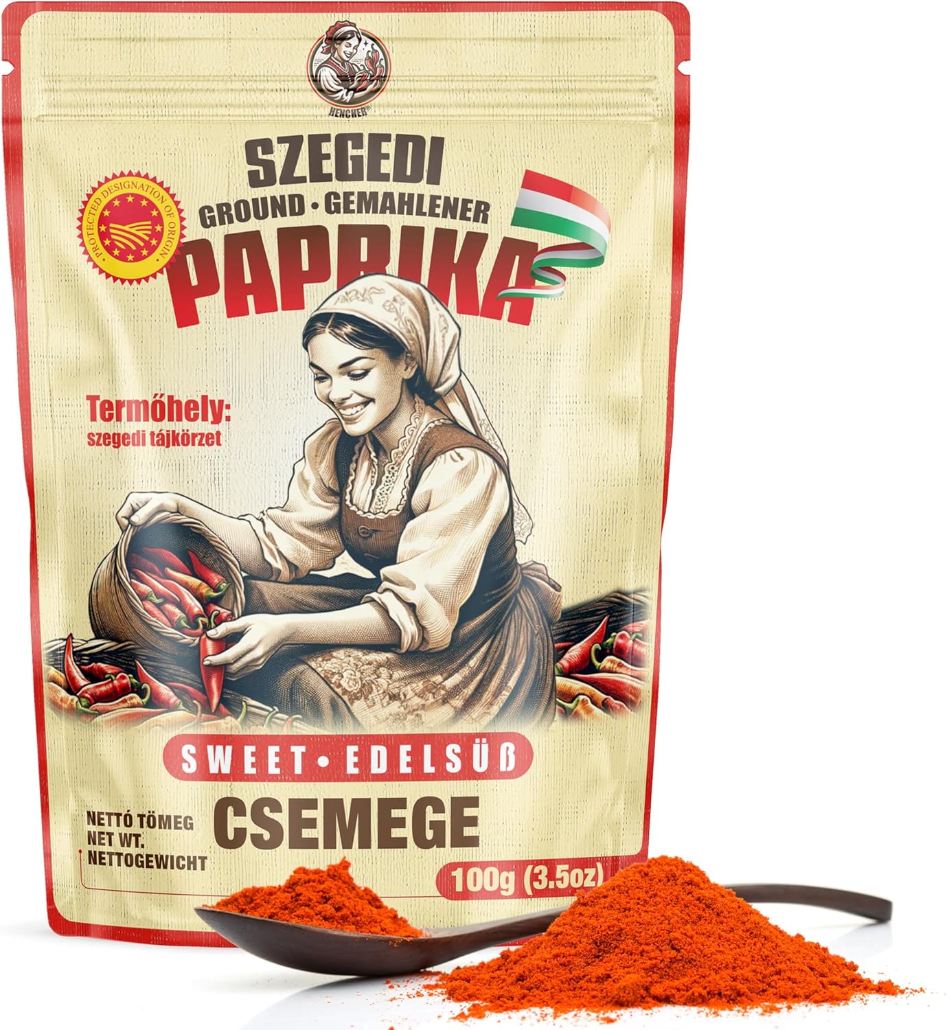 Hungarian Sweet Paprika from Szeged, Hungary (3.5oz/100g) Mild Paprika Spice Powder, Non-GMO, No Additives