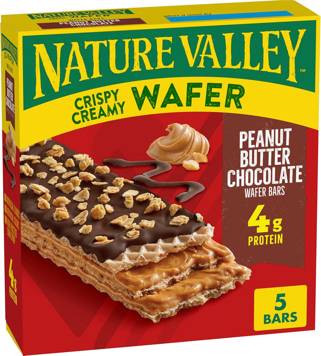 Nature Valley Crispy Creamy Wafer Bars, Peanut Butter Chocolate, 4g Protein, 5 Bars, 6.5 oz