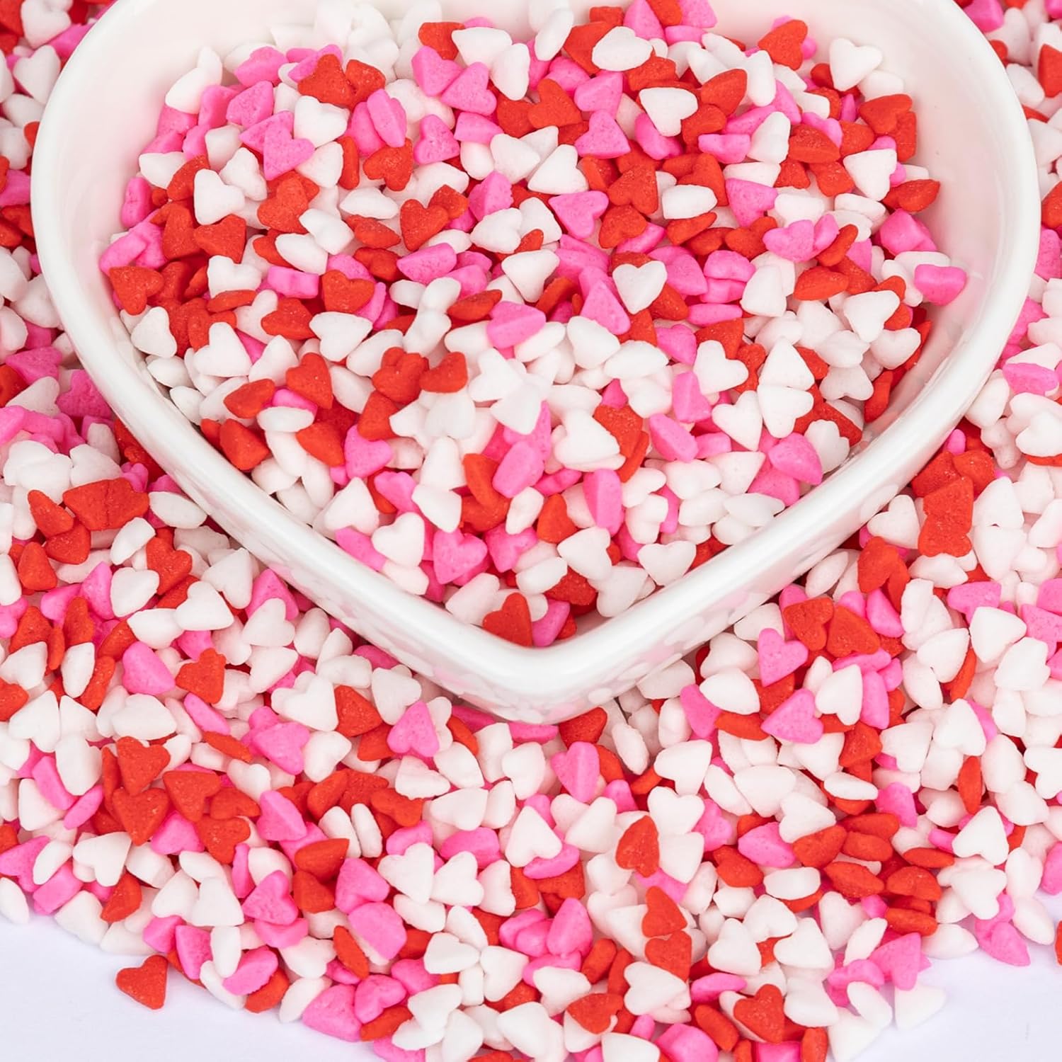 Twisweet Mini Heart Sprinkles for Cake Decorating, Edible Red Pink White Sugar Sprinkles, Mix Baking Candy, Cupcake Topper Cookie Ice Cream Cake Decorations, Valentine Mother's Day Birthday Wedding Party Supplies (100g/3.53oz)