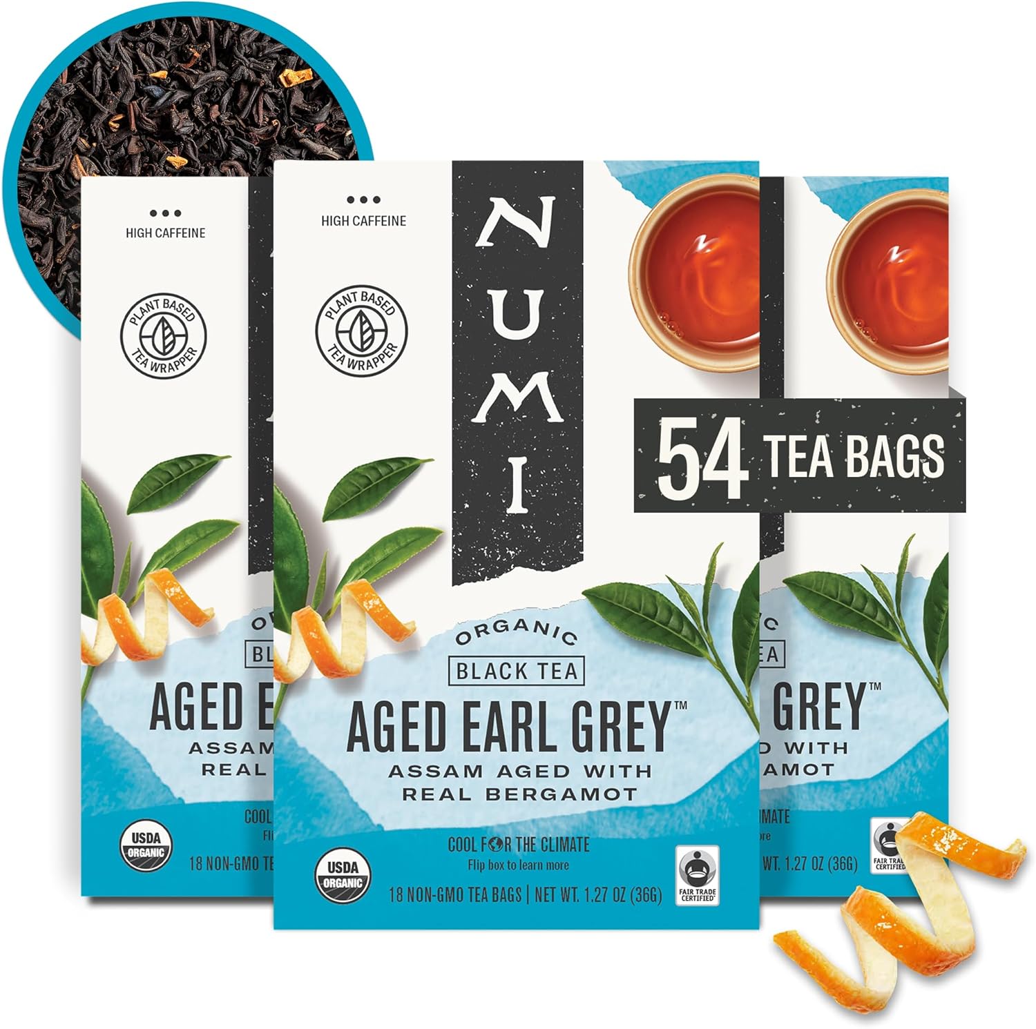 Numi Organic Aged Earl Grey Tea | 54 Black Tea Bags | Assam Black Tea with Real Bergamot | Caffeinated