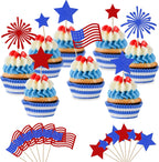 36 Pack 4th of July Cupcake Toppers Glitter Happy Independence Day Cupcake Picks Firework Patriotic Star American National Day Cupcake Decorations for Independence Theme Party Supplies Blue Red