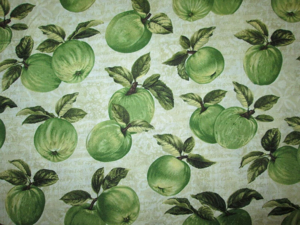 Quality Fabric Cotton Green Apples on a twig with Green Leaves Quilting Sizes: Fat Quarter (18'' x 22'')