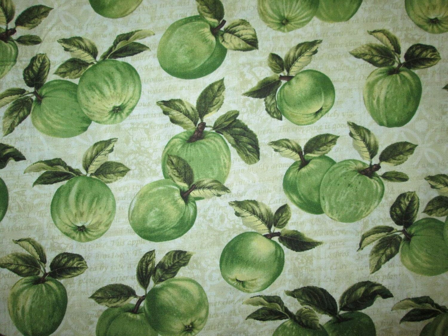 Quality Fabric Cotton Green Apples on a twig with Green Leaves Quilting Sizes: Fat Quarter (18'' x 22'')