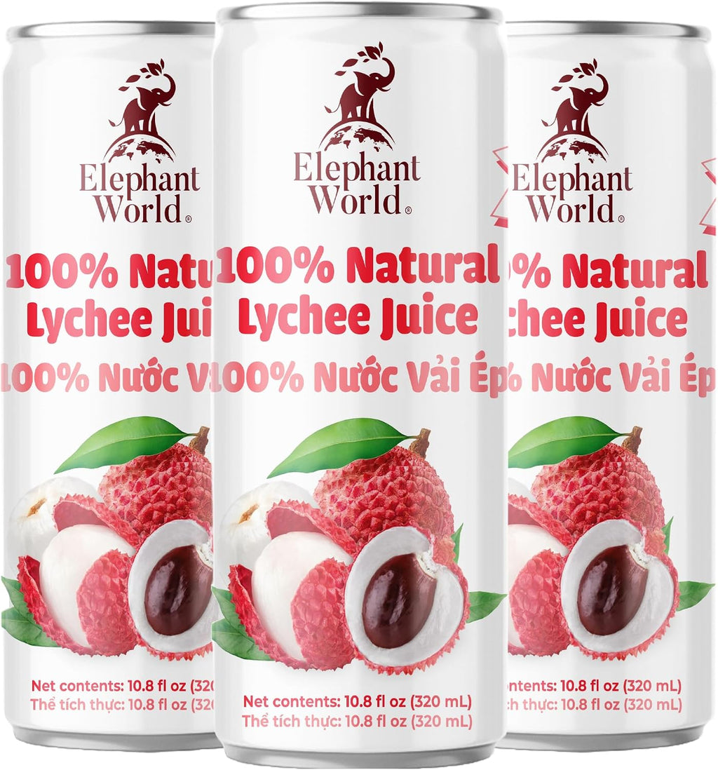 Elephant World 100% Natural Lychee Juice | NON GMO | 10.8 oz (Pack of 12), Lychee