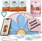 The Bloom First Period Kit for Girls 9-12, Cute Sanitary Napkin Storage Bag Gifts, Tween Period Starter Kit, Portable Waterproof Emergency Sanitary Pad Pouch for Active Girls - 16 PC, (Pink)