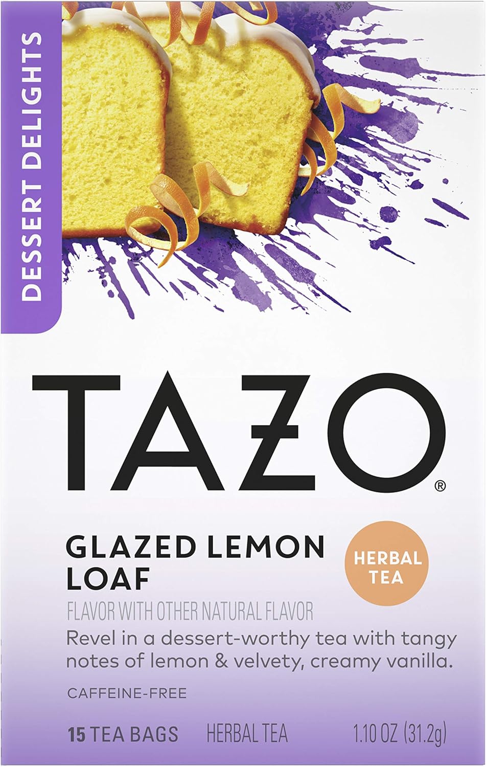 TAZO Glazed Lemon Loaf Dessert Delights Herbal Tea Bags, Caffeine Free, 15 Total Tea Bags