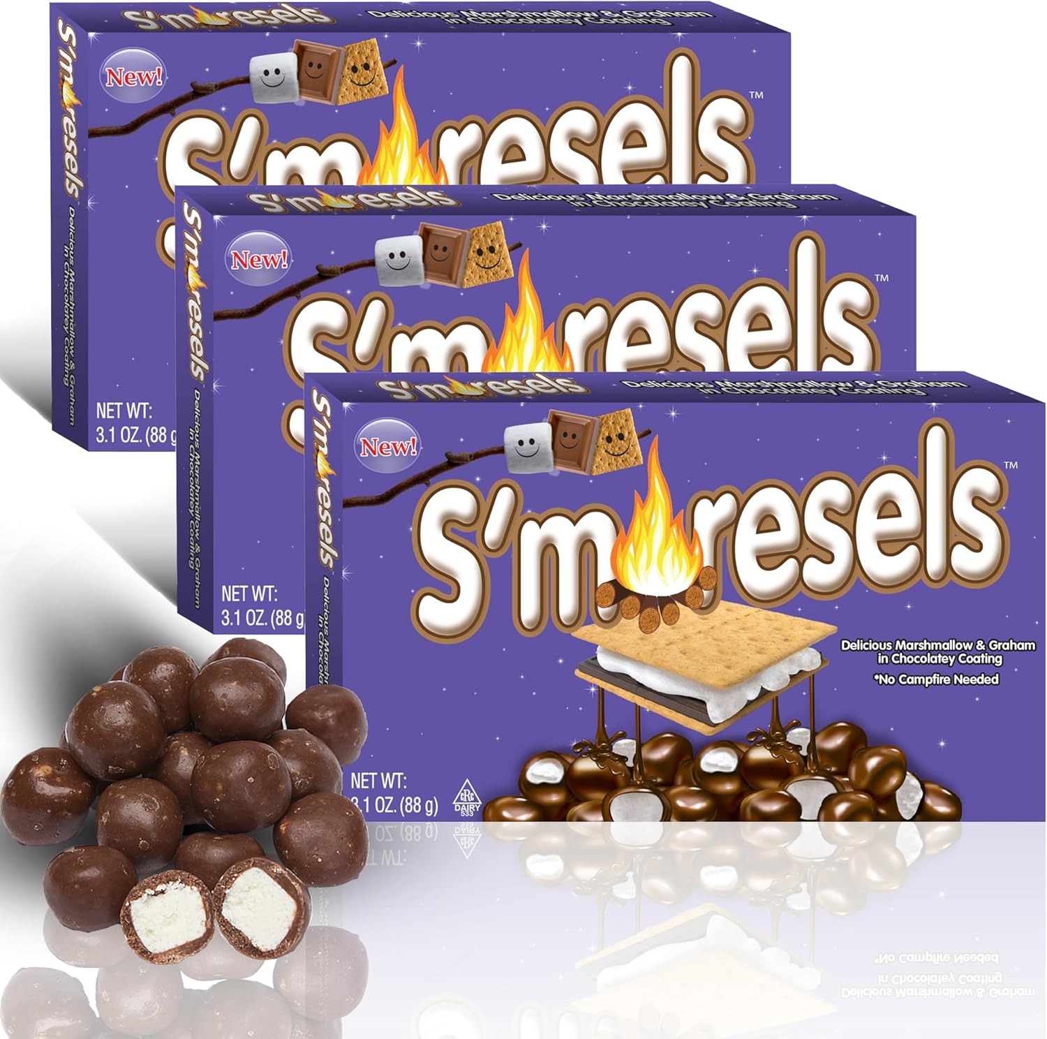 Cookie Dough Bites S'Moresels Flavored Candy | 3.1 oz (Pack of 3) | The Original Edible Cookie Dough | Movie Theater Candy