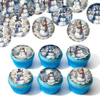 24Pcs Edible Christmas Snowman Cupcake Toppers Wafer Paper Merry Christmas Themed Party Decorations Picks for Birthday Party Cake Decorations