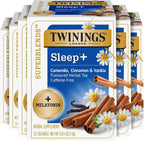 Twinings Superblends Sleep+ Herbal Tea with 1mg Melatonin, Camomile, Cinnamon & Vanilla, Naturally Caffeine-Free, 16 Tea Bags (Pack of 6), 96 Teabags