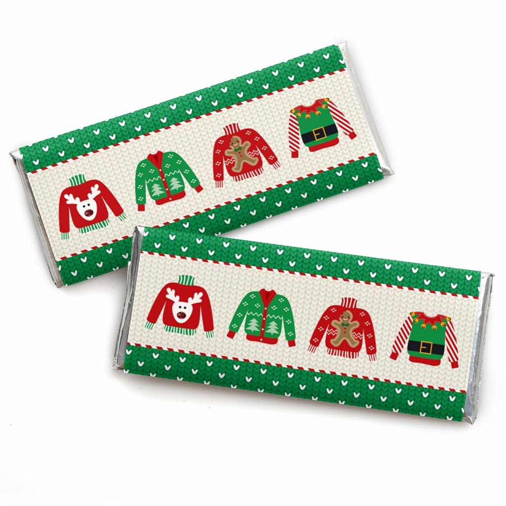 Big Dot of Happiness Ugly Sweater - Candy Bar Wrapper Holiday and Christmas Party Favors - Set of 24