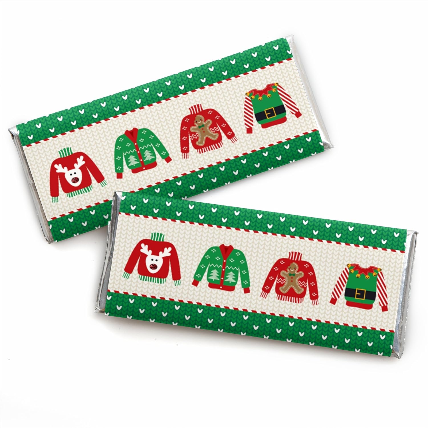 Big Dot of Happiness Ugly Sweater - Candy Bar Wrapper Holiday and Christmas Party Favors - Set of 24